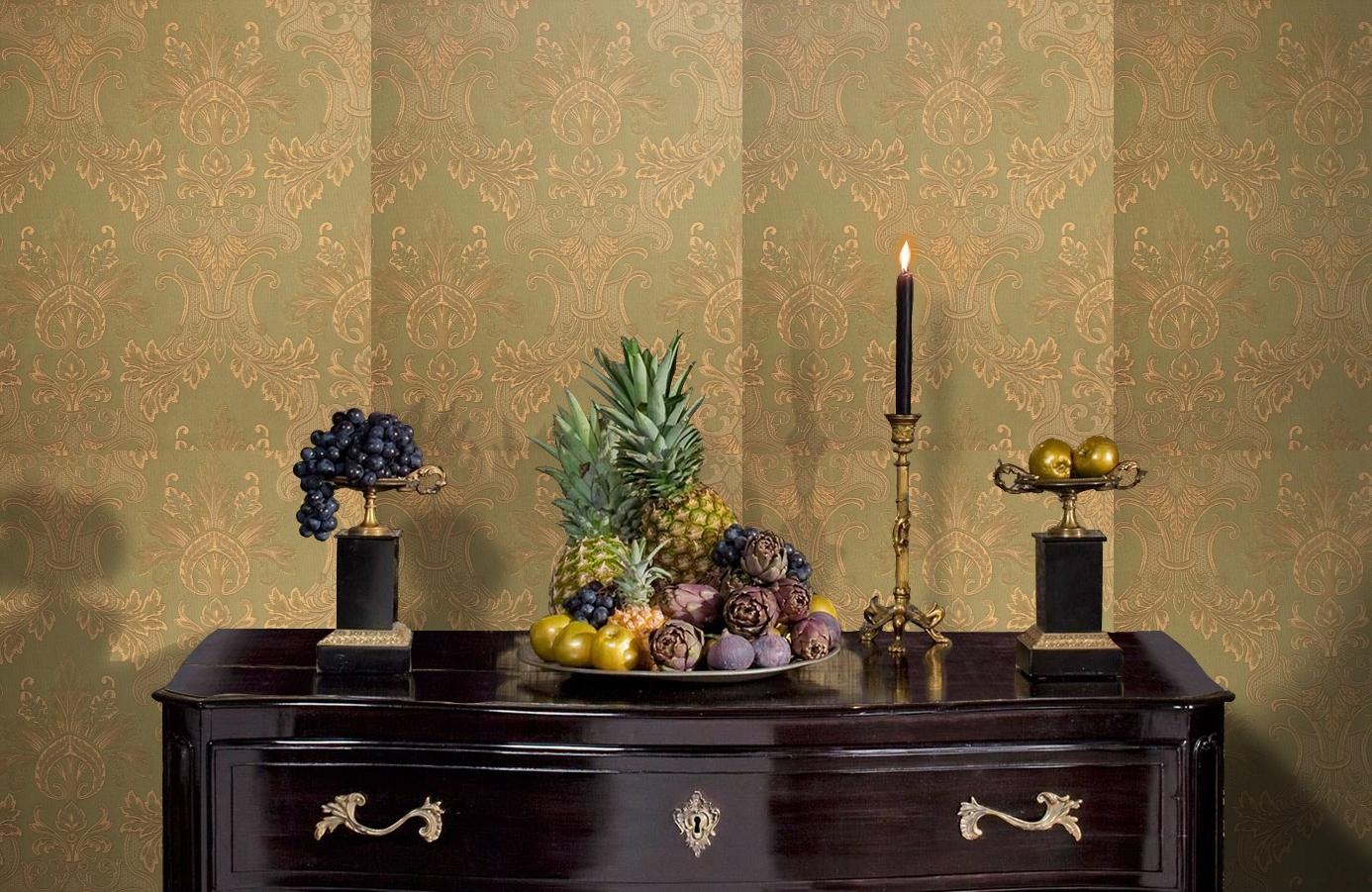 Обои Milano Olive-221 фото в интерьере гостиной