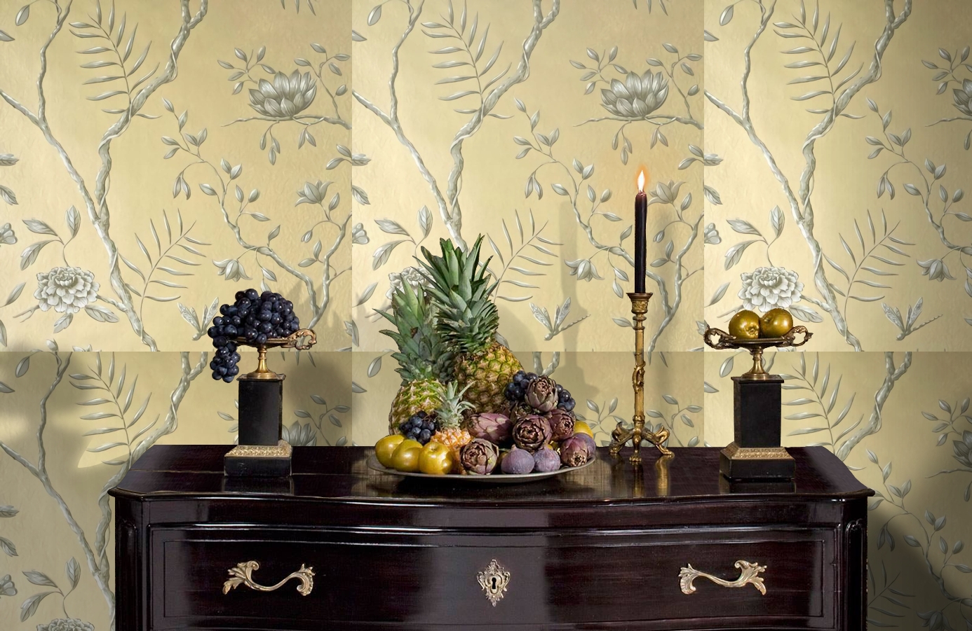 Обои Jasper Peony Metallic фото в интерьере гостиной