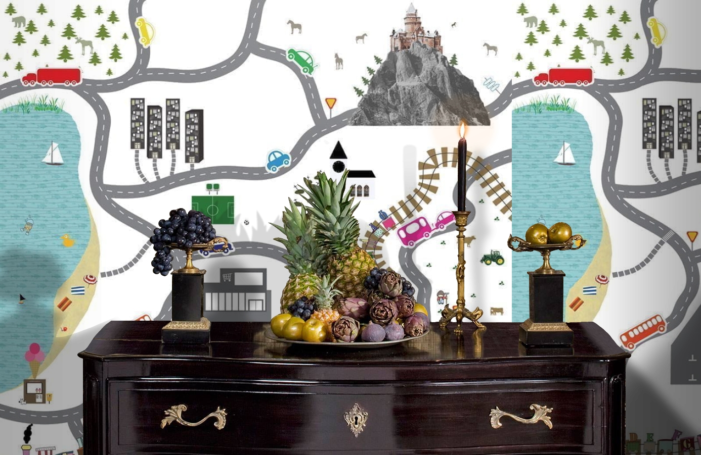 Обои P121002-6 фото в интерьере гостиной