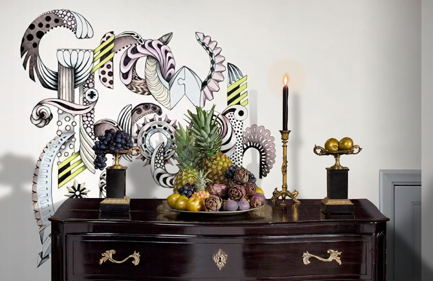 Обои P202401-8 фото в интерьере гостиной