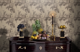 Обои Chinesetoile-Charcoalblac фото в интерьере гостиной превью