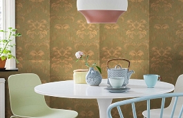 Обои Bergamo Olive-221 фото в интерьере кухни превью