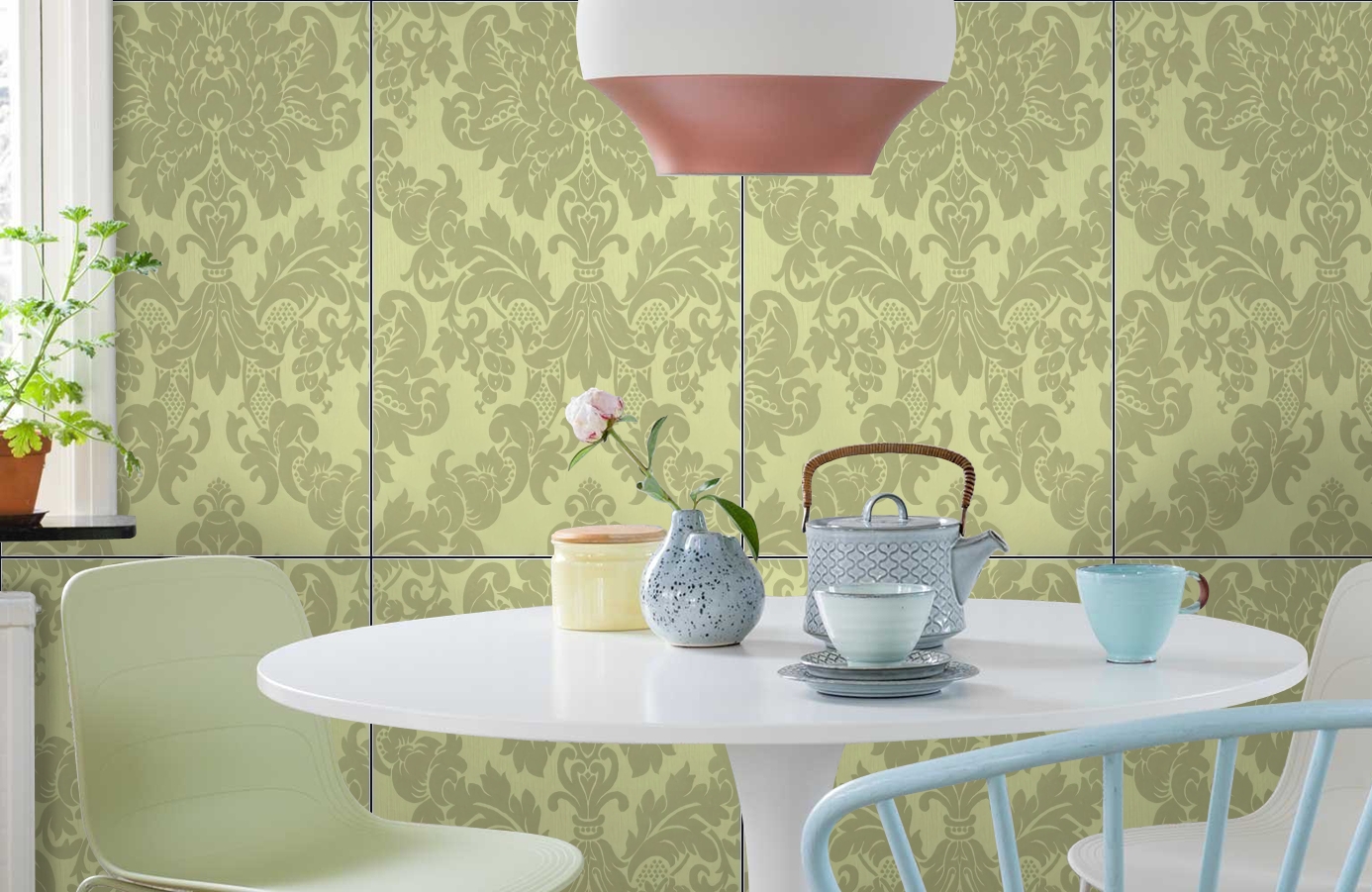 Обои Windsor 2223 фото в интерьере кухни