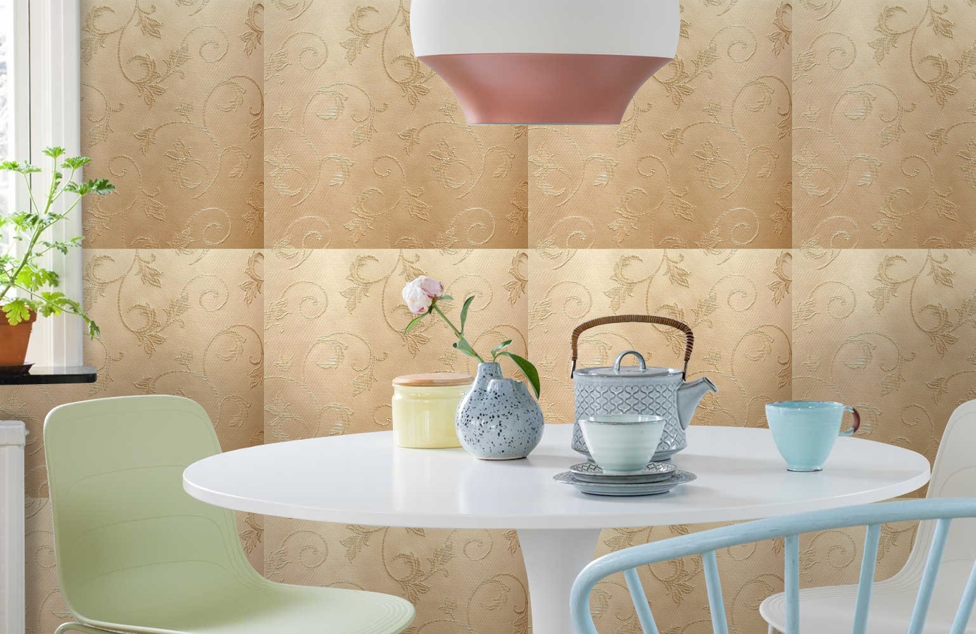 Обои 4560-G1 фото в интерьере кухни