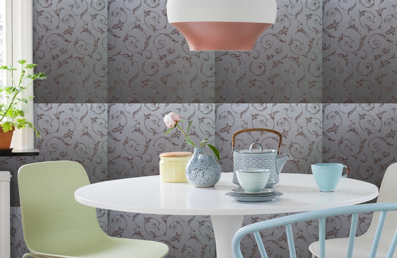 Обои 4640-M1 фото в интерьере кухни