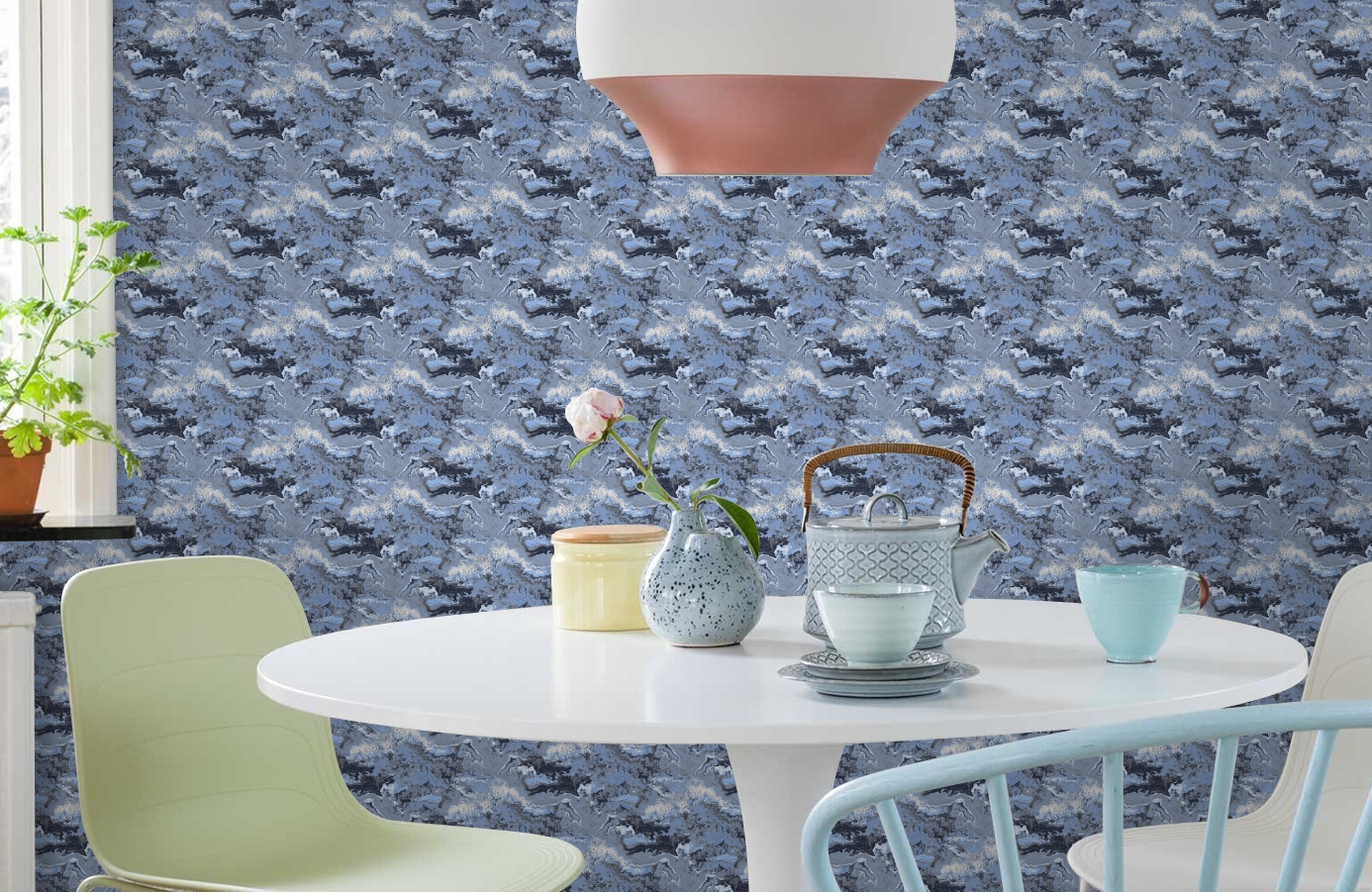 Обои 7012-6 фото в интерьере кухни