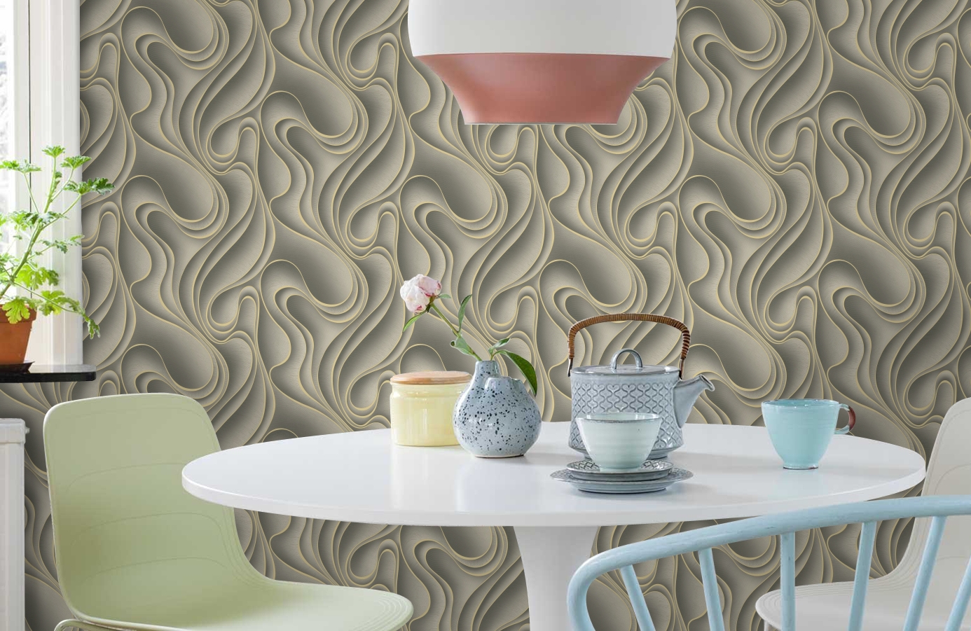 Обои 84112-4 фото в интерьере кухни