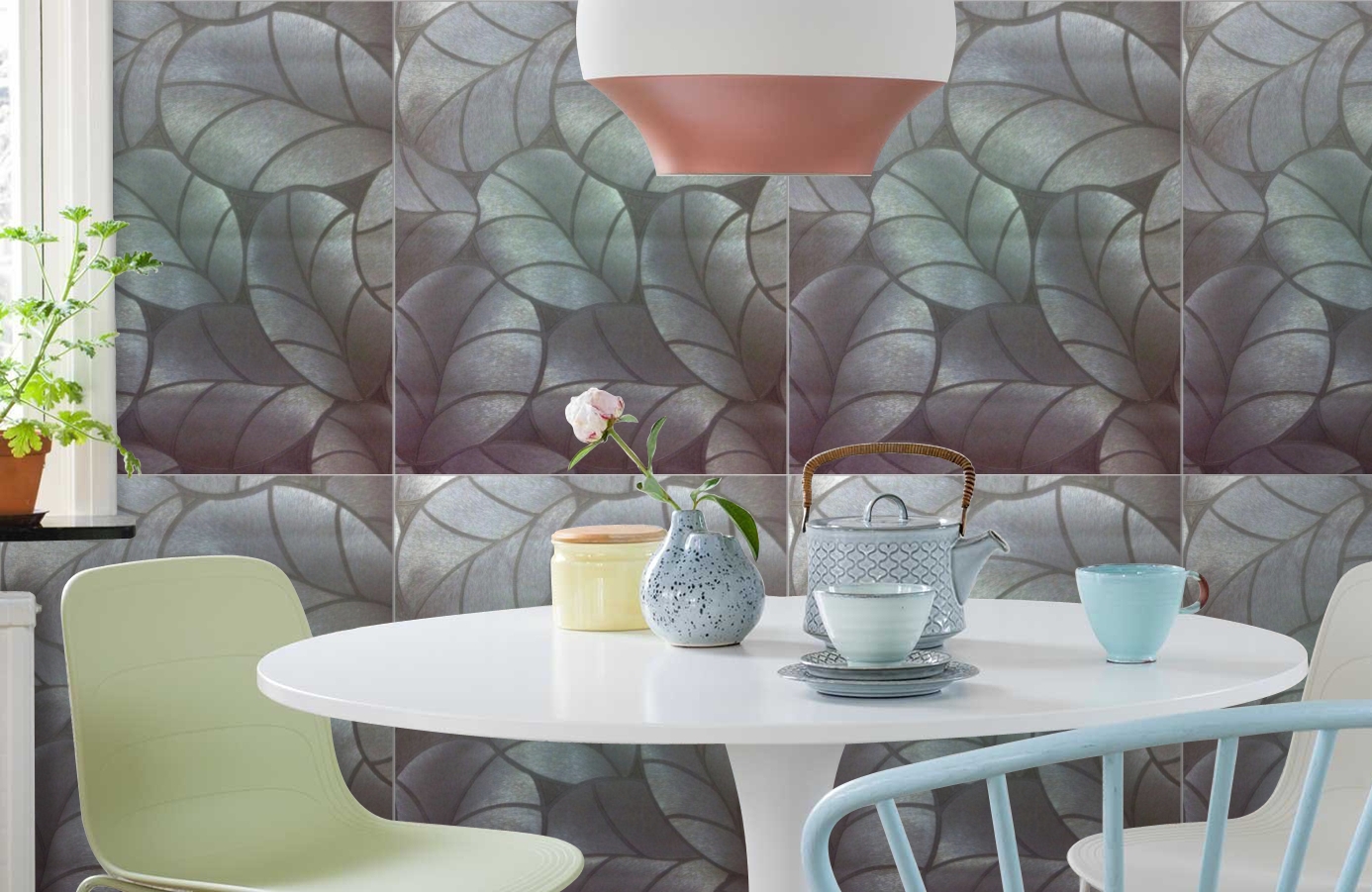 Обои 1050-12 фото в интерьере кухни