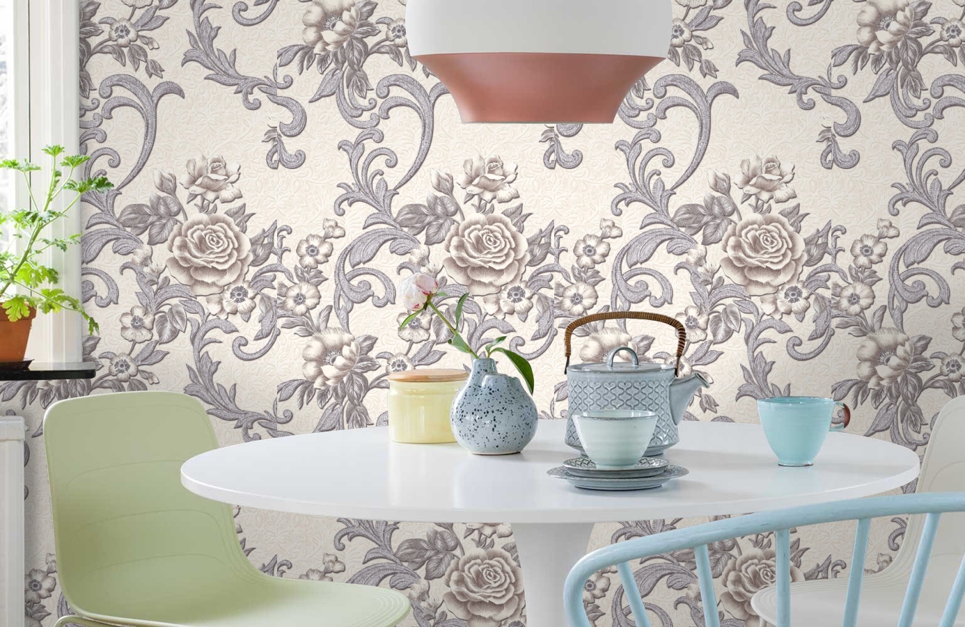 Обои 1069-01 фото в интерьере кухни