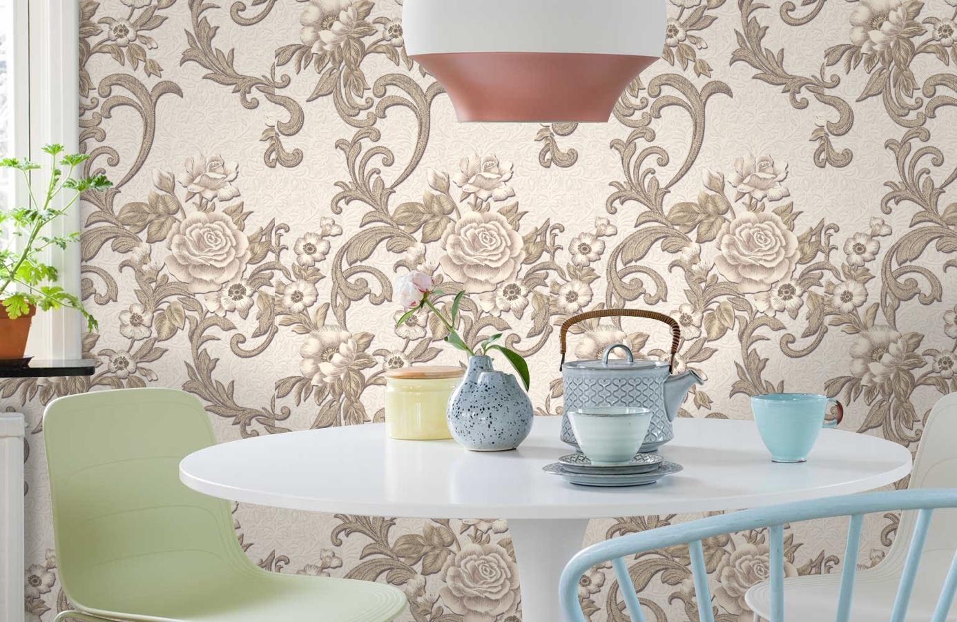 Обои 1069-02 фото в интерьере кухни