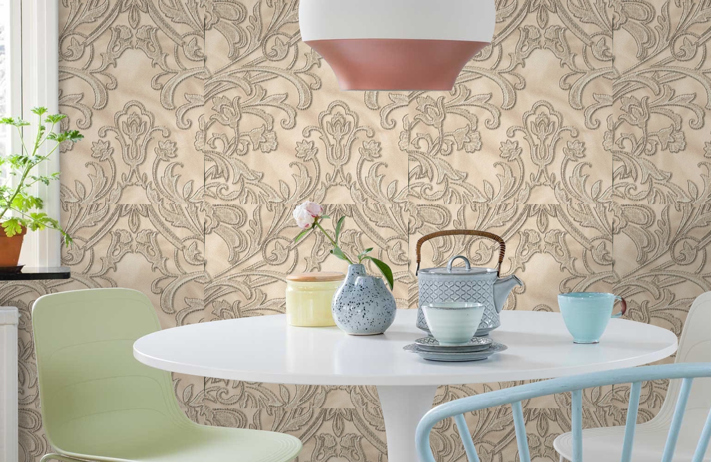 Обои 1117-02 фото в интерьере кухни