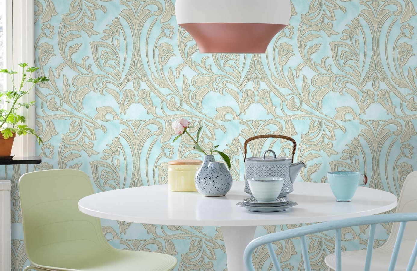 Обои 1117-03 фото в интерьере кухни