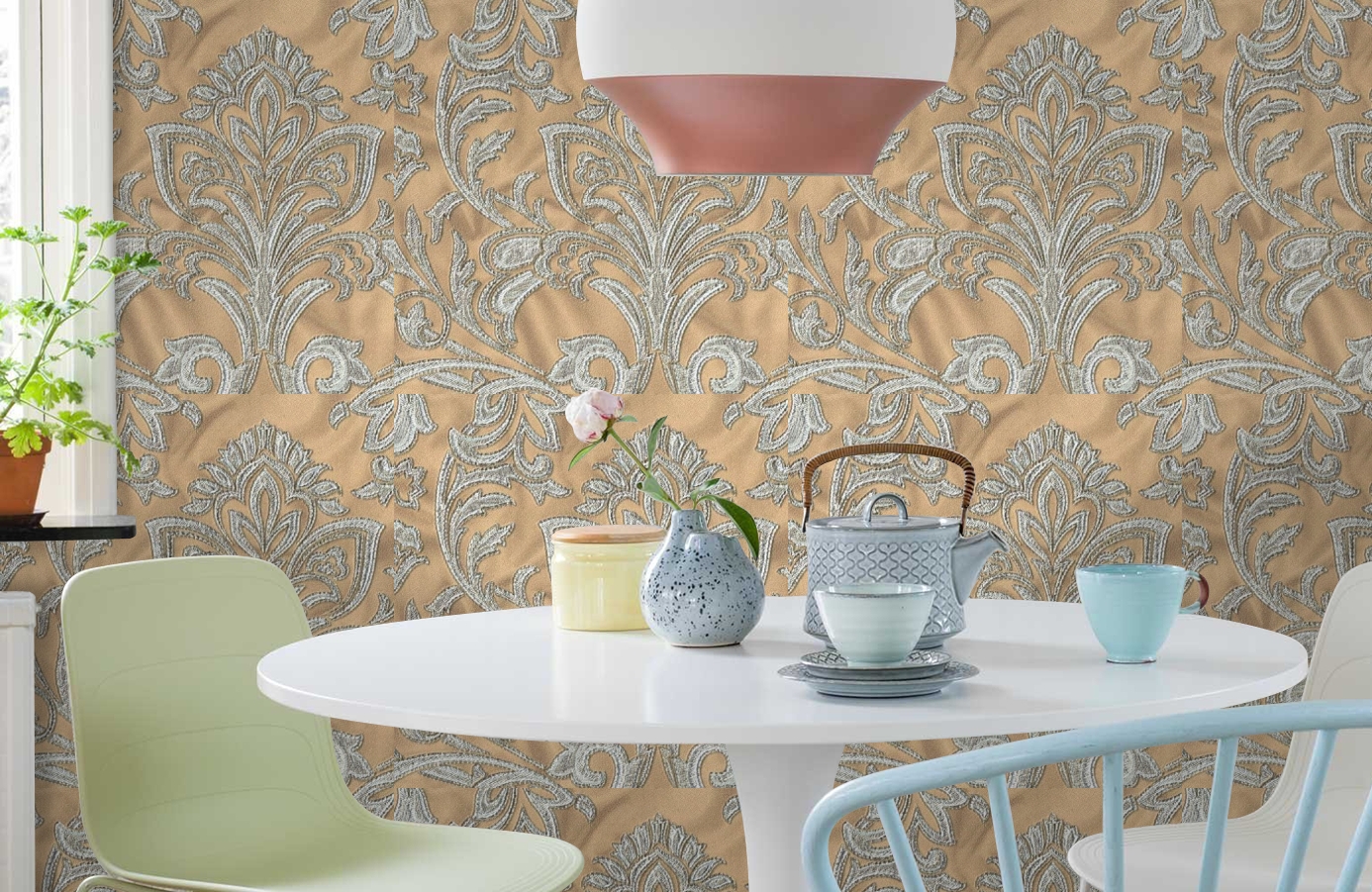 Обои 1117-05 фото в интерьере кухни