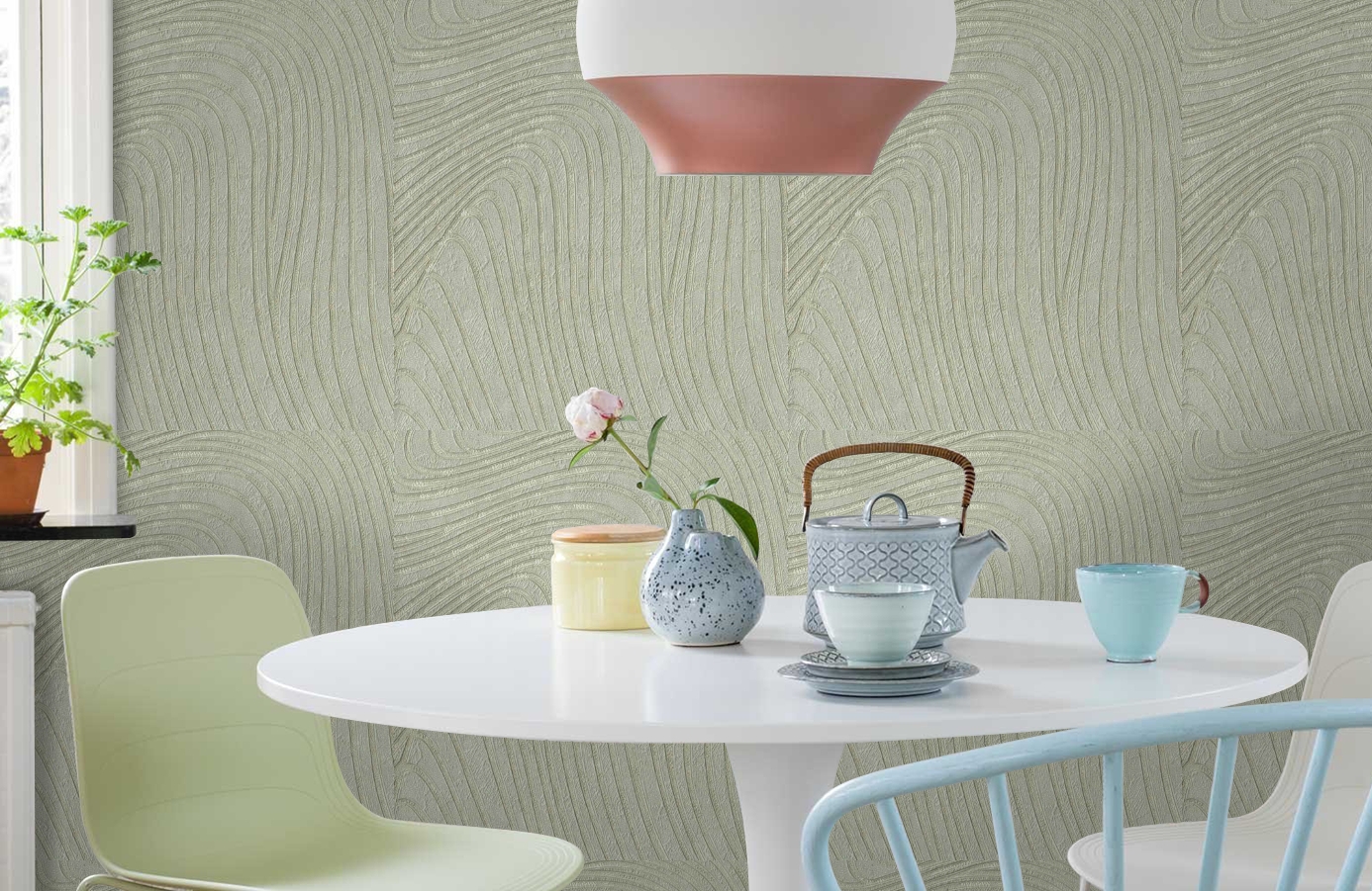 Обои 1131-04 фото в интерьере кухни