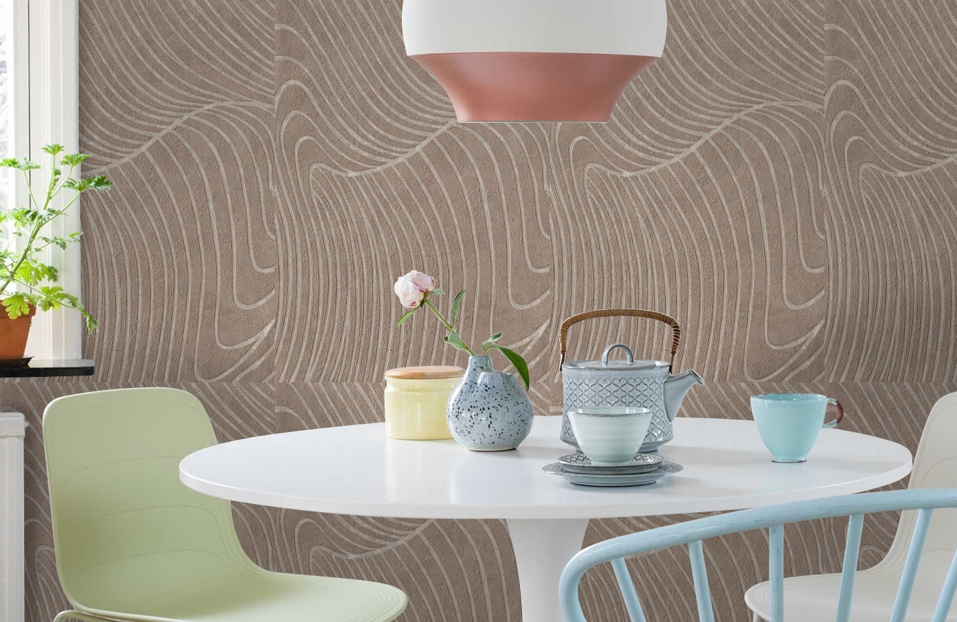 Обои 1131-12 фото в интерьере кухни