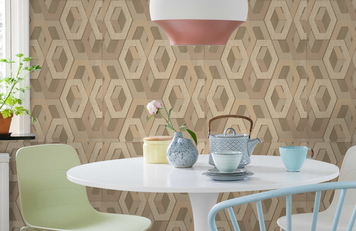 Обои 1137-02 фото в интерьере кухни