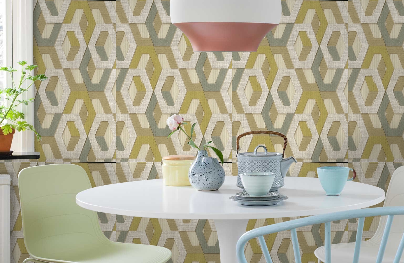 Обои 1137-05 фото в интерьере кухни