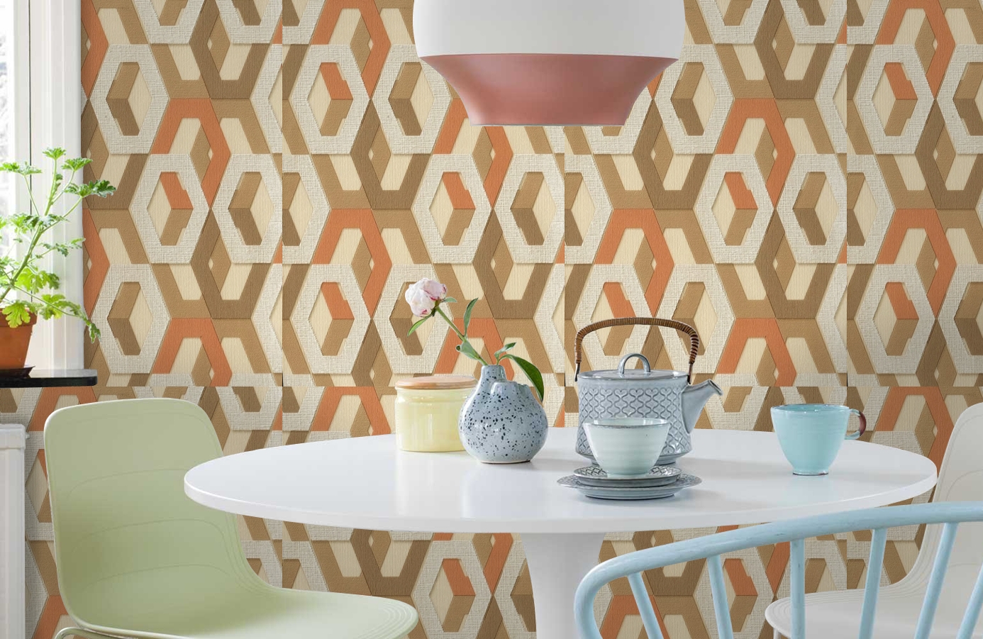 Обои 1137-06 фото в интерьере кухни