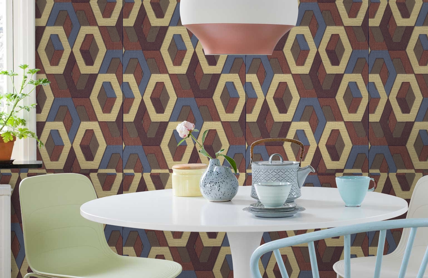 Обои 1137-07 фото в интерьере кухни