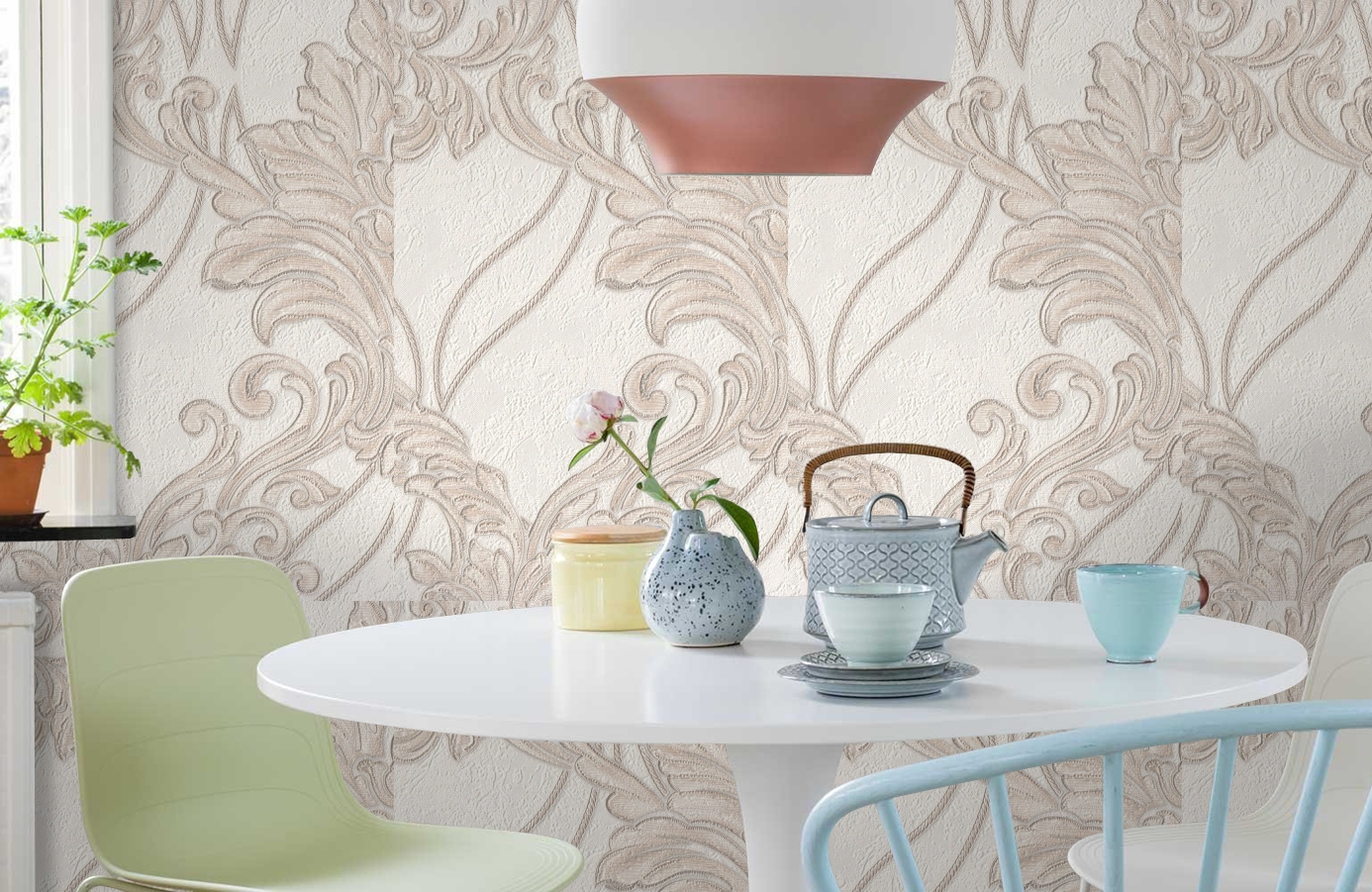 Обои 1153-00 фото в интерьере кухни