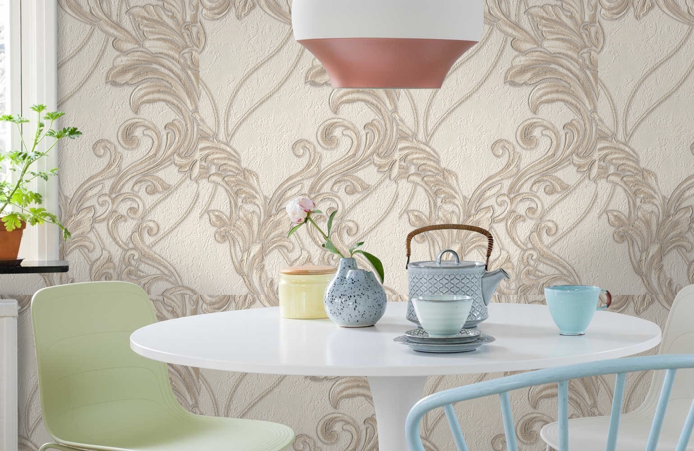 Обои 1153-01 фото в интерьере кухни