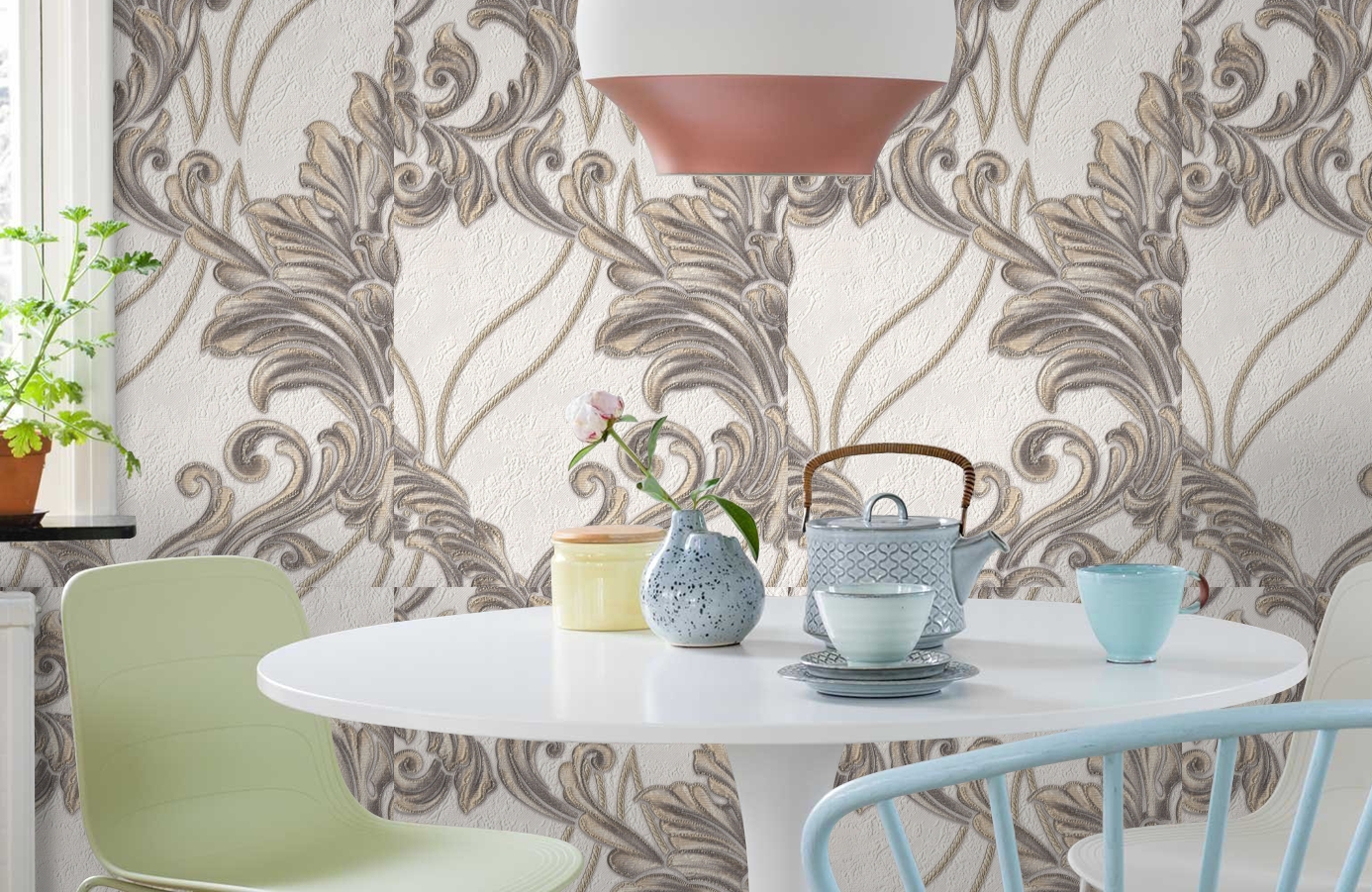 Обои 1153-17 фото в интерьере кухни