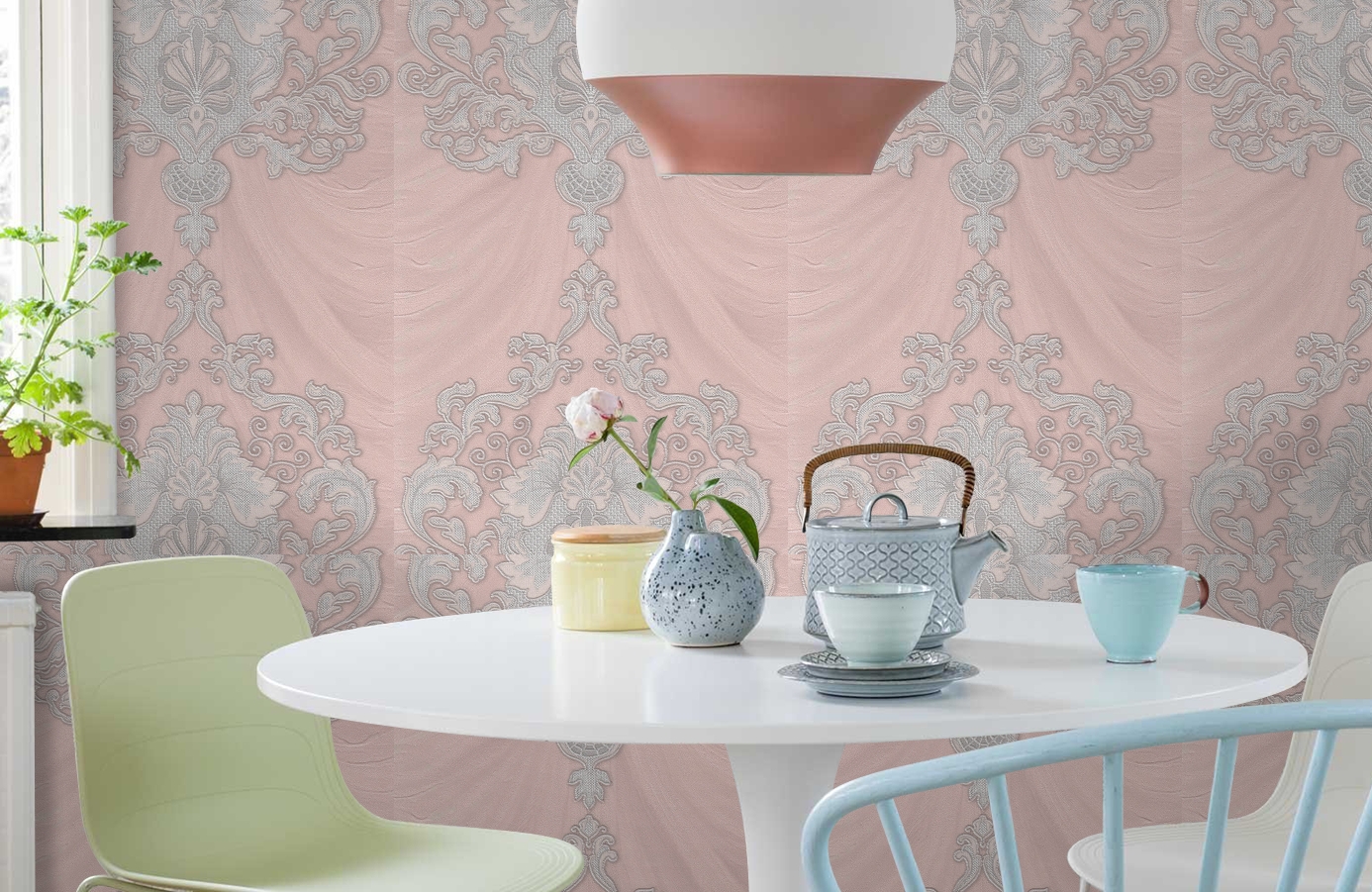 Обои 1157-07 фото в интерьере кухни