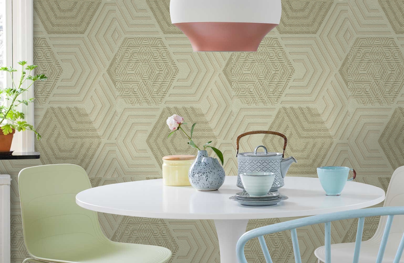 Обои 1161-04 фото в интерьере кухни