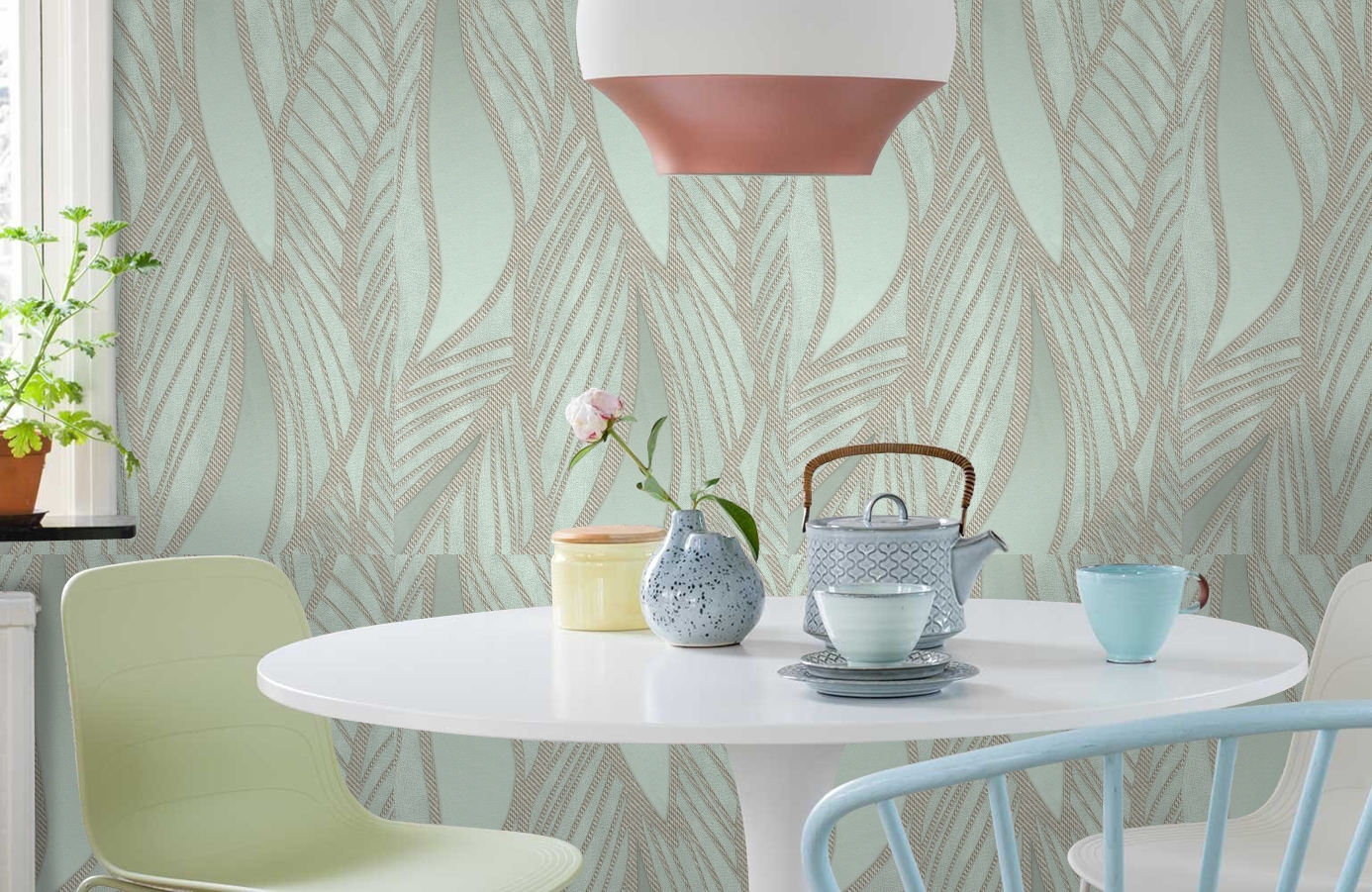 Обои 1163-04 фото в интерьере кухни