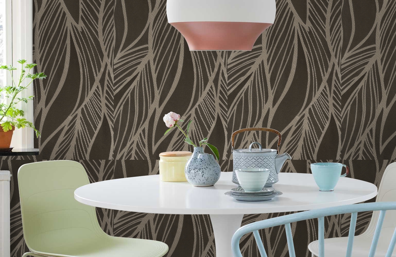 Обои 1163-12 фото в интерьере кухни