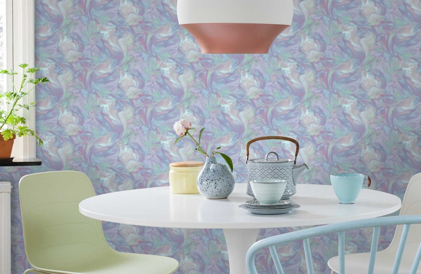 Обои 1165-18 фото в интерьере кухни