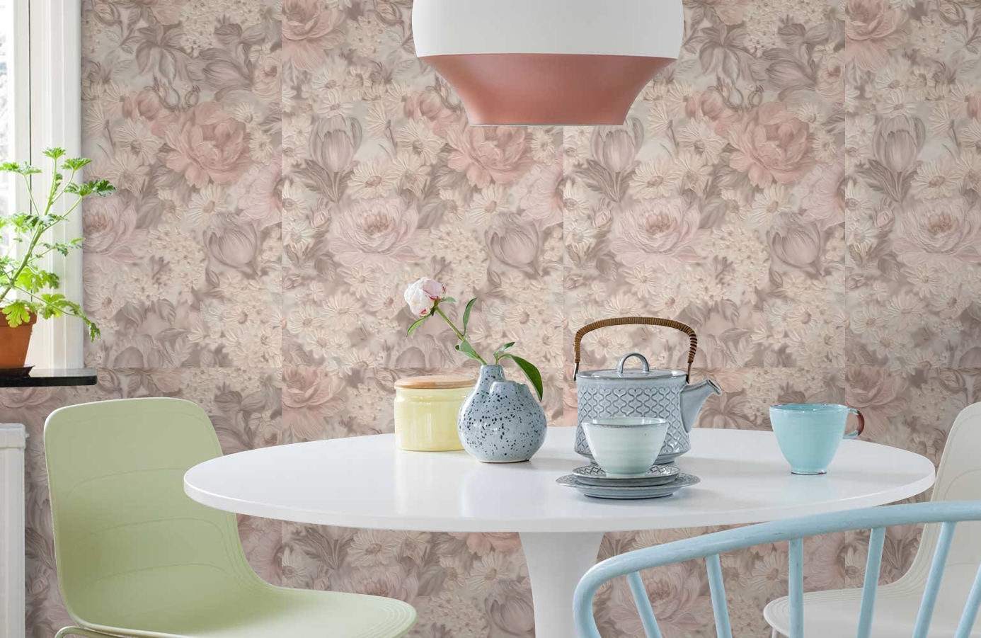 Обои 3643-4 фото в интерьере кухни