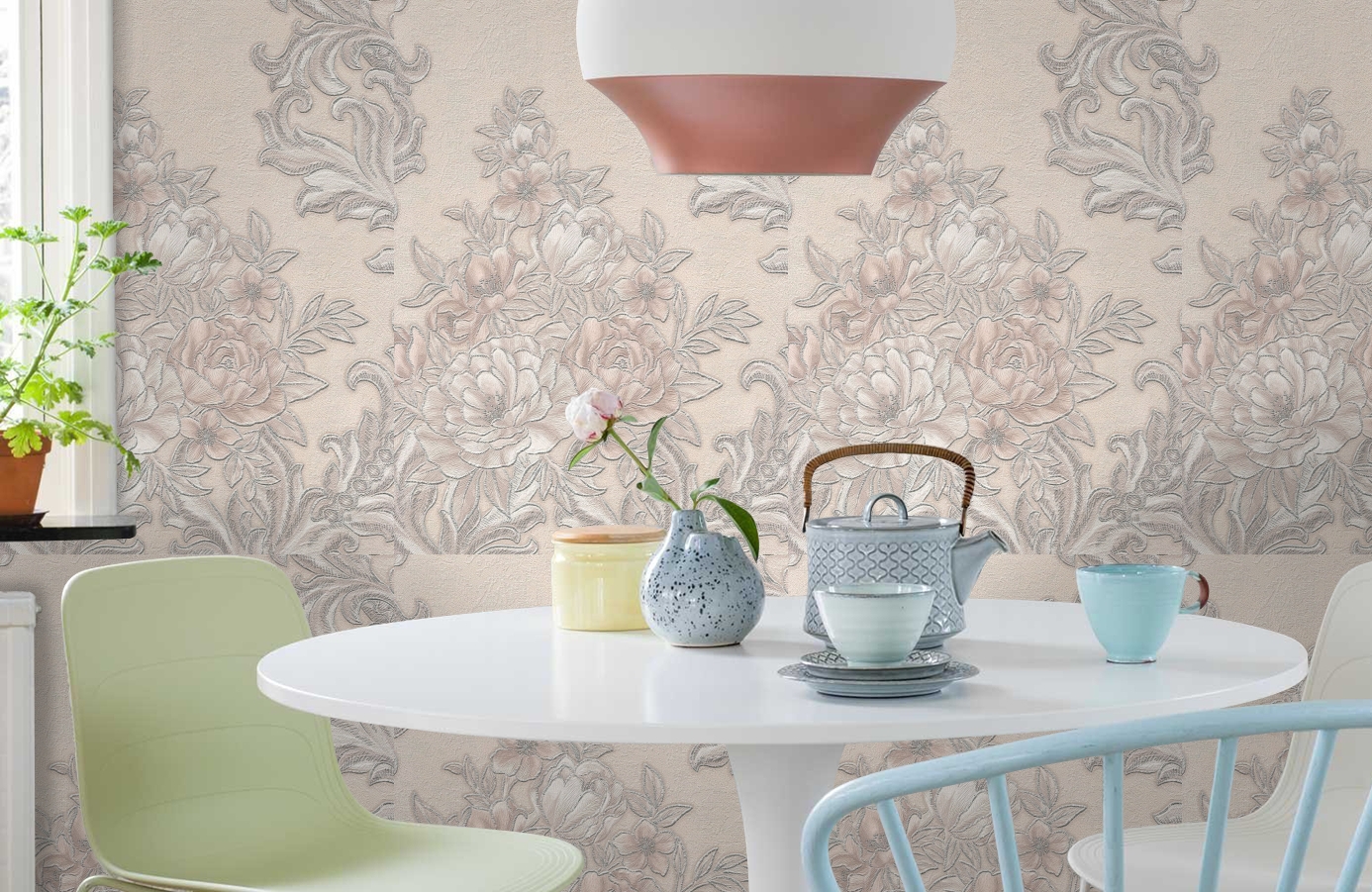 Обои 4534-3 фото в интерьере кухни