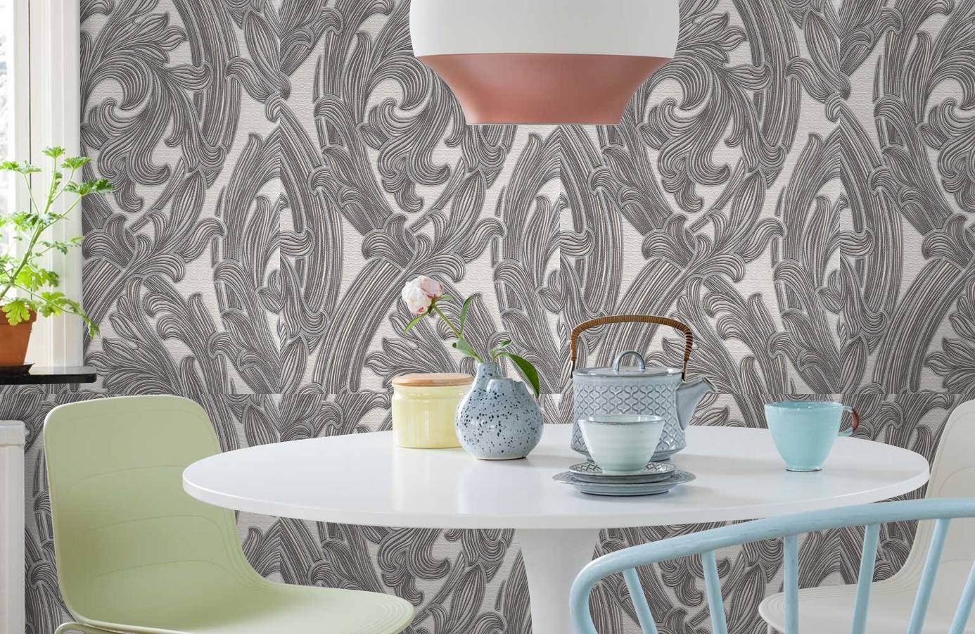 Обои 4558-4 фото в интерьере кухни