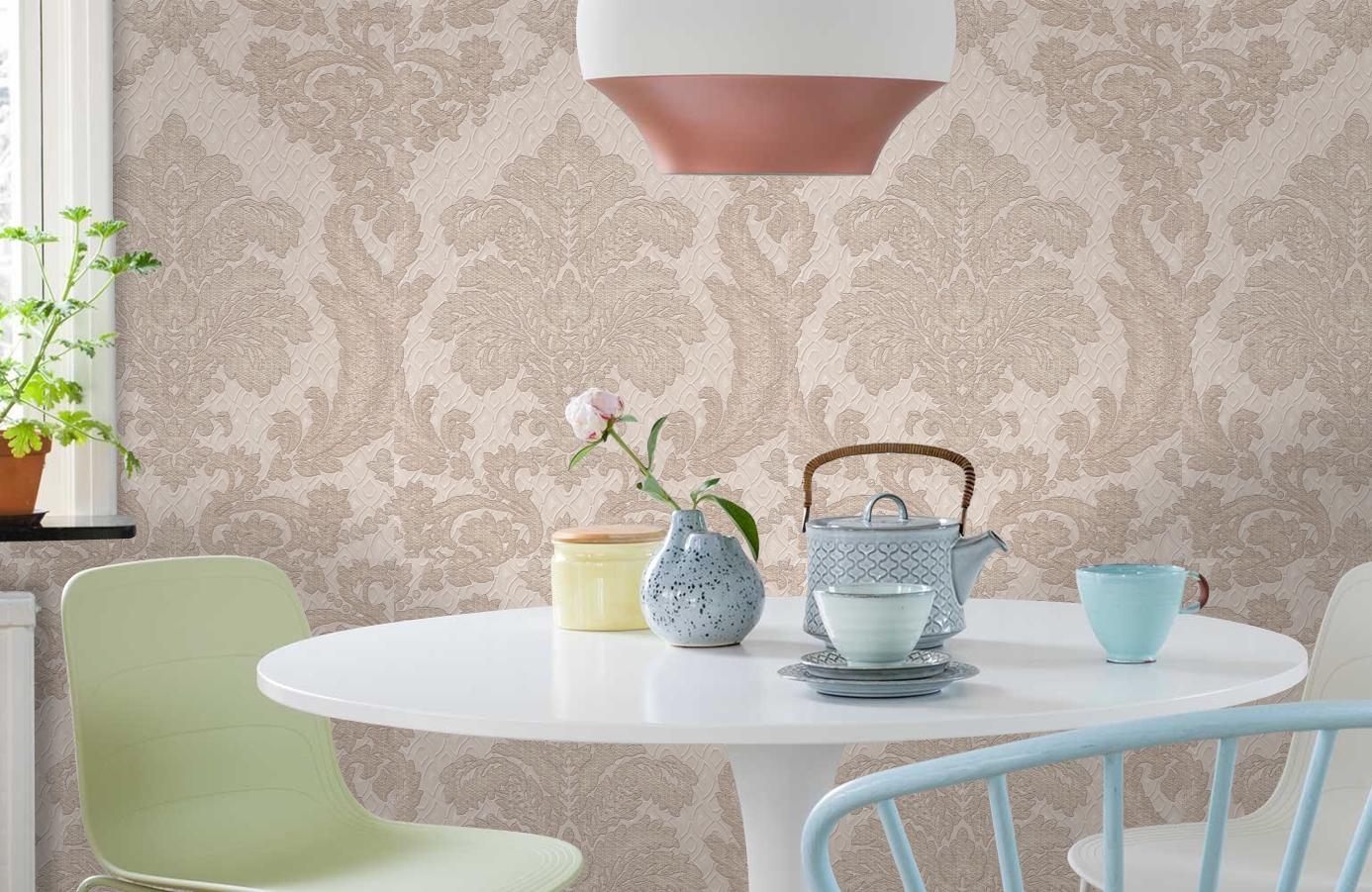 Обои 4573-2 фото в интерьере кухни