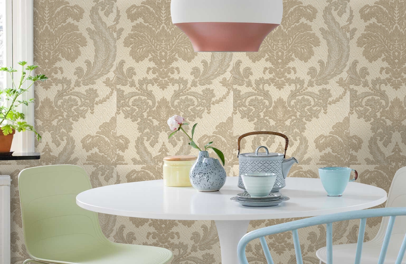 Обои 4573-4 фото в интерьере кухни