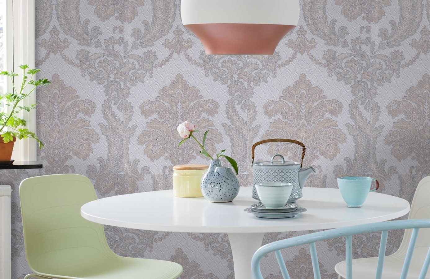 Обои 4573-5 фото в интерьере кухни