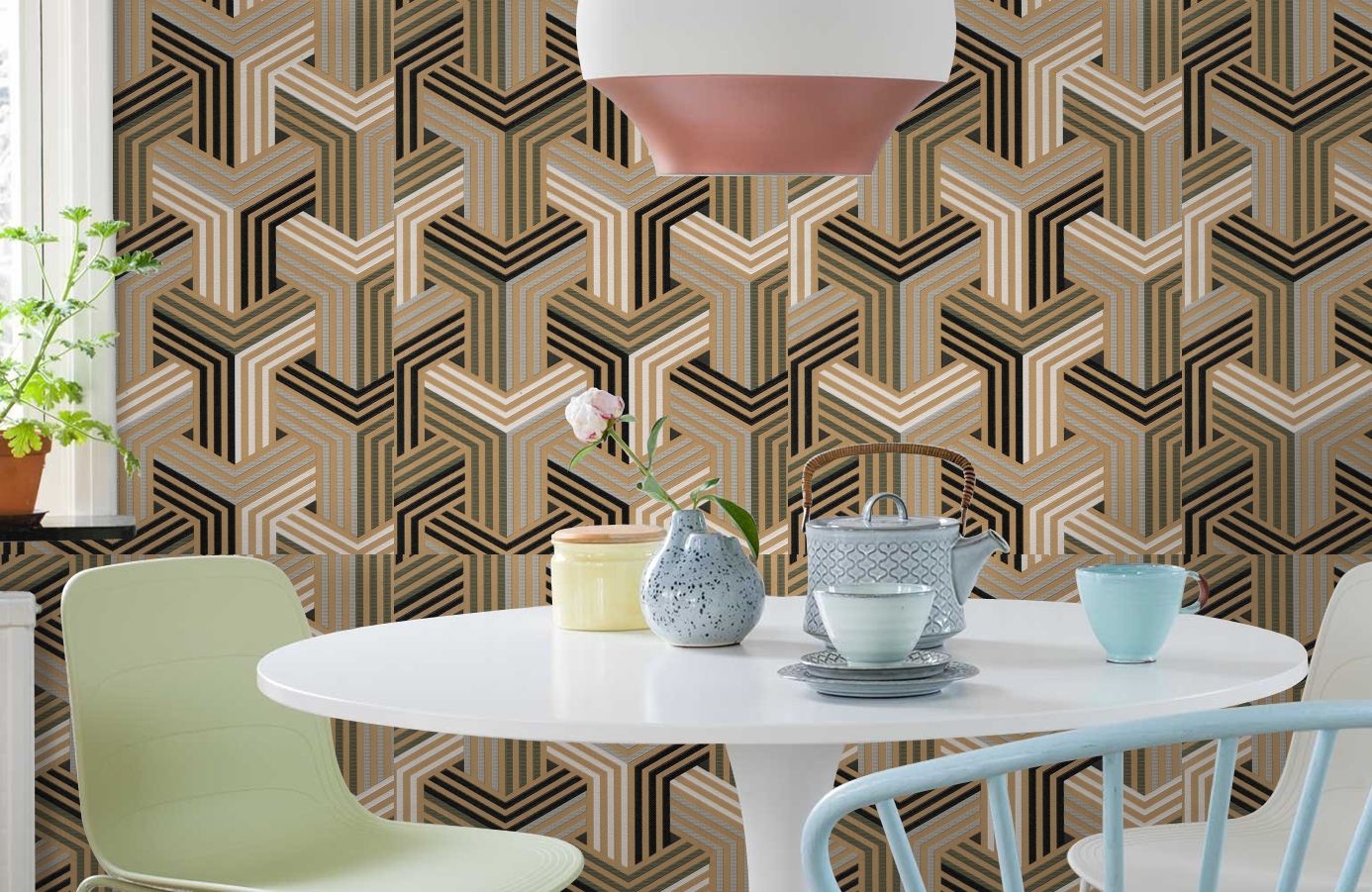 Обои 6005-06 фото в интерьере кухни