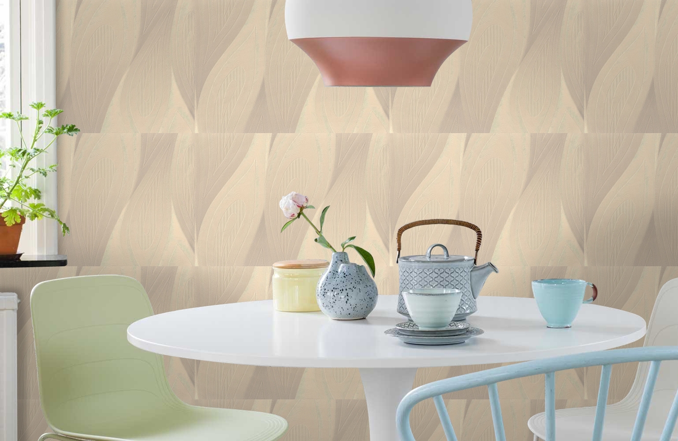 Обои 7005-01 фото в интерьере кухни