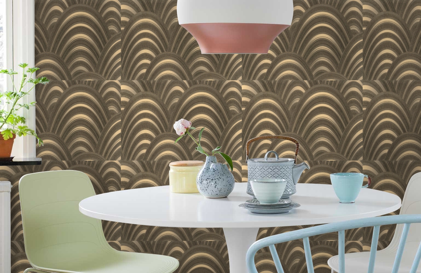 Обои 7028-12 фото в интерьере кухни