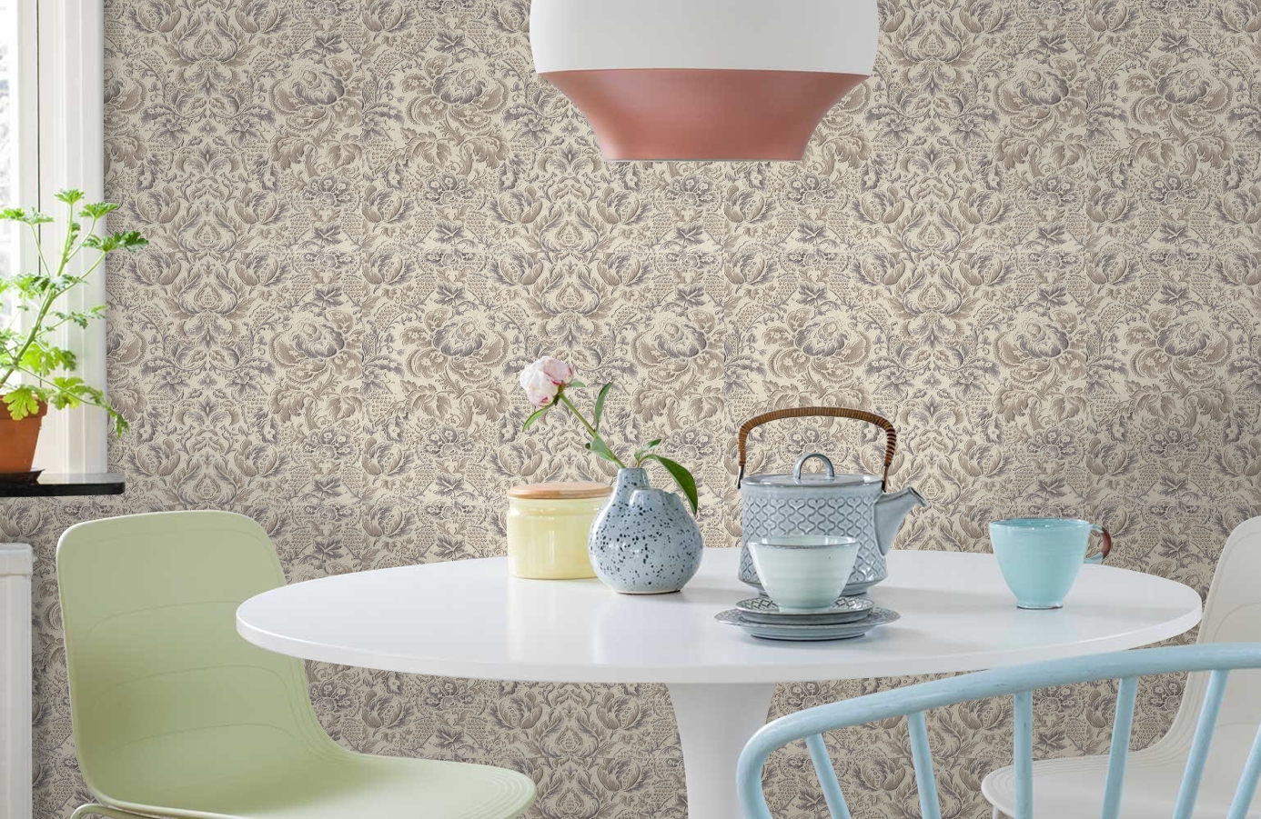 Обои 7031-02 фото в интерьере кухни