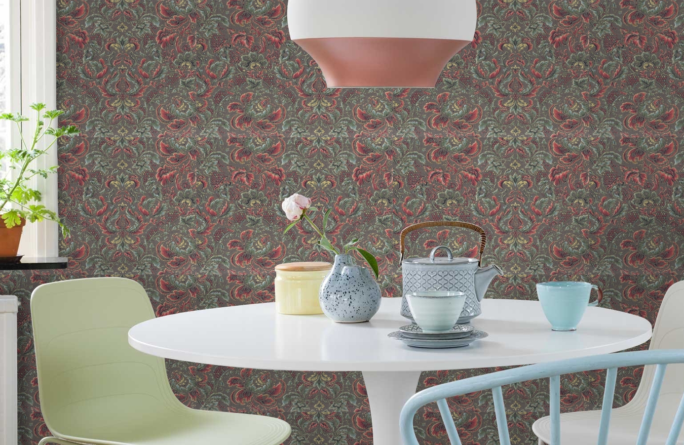 Обои 7031-07 фото в интерьере кухни