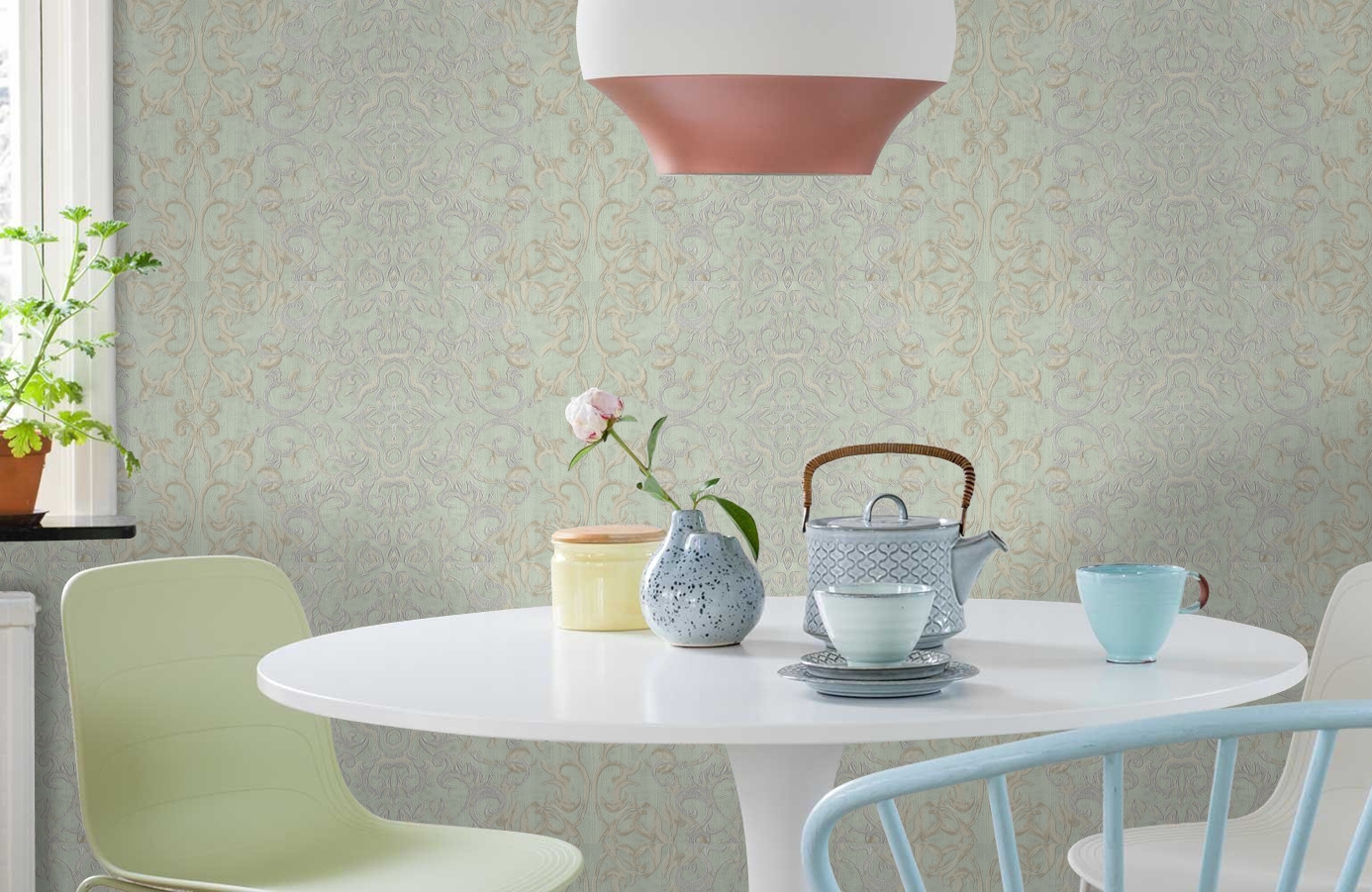 Обои 7047-04t фото в интерьере кухни