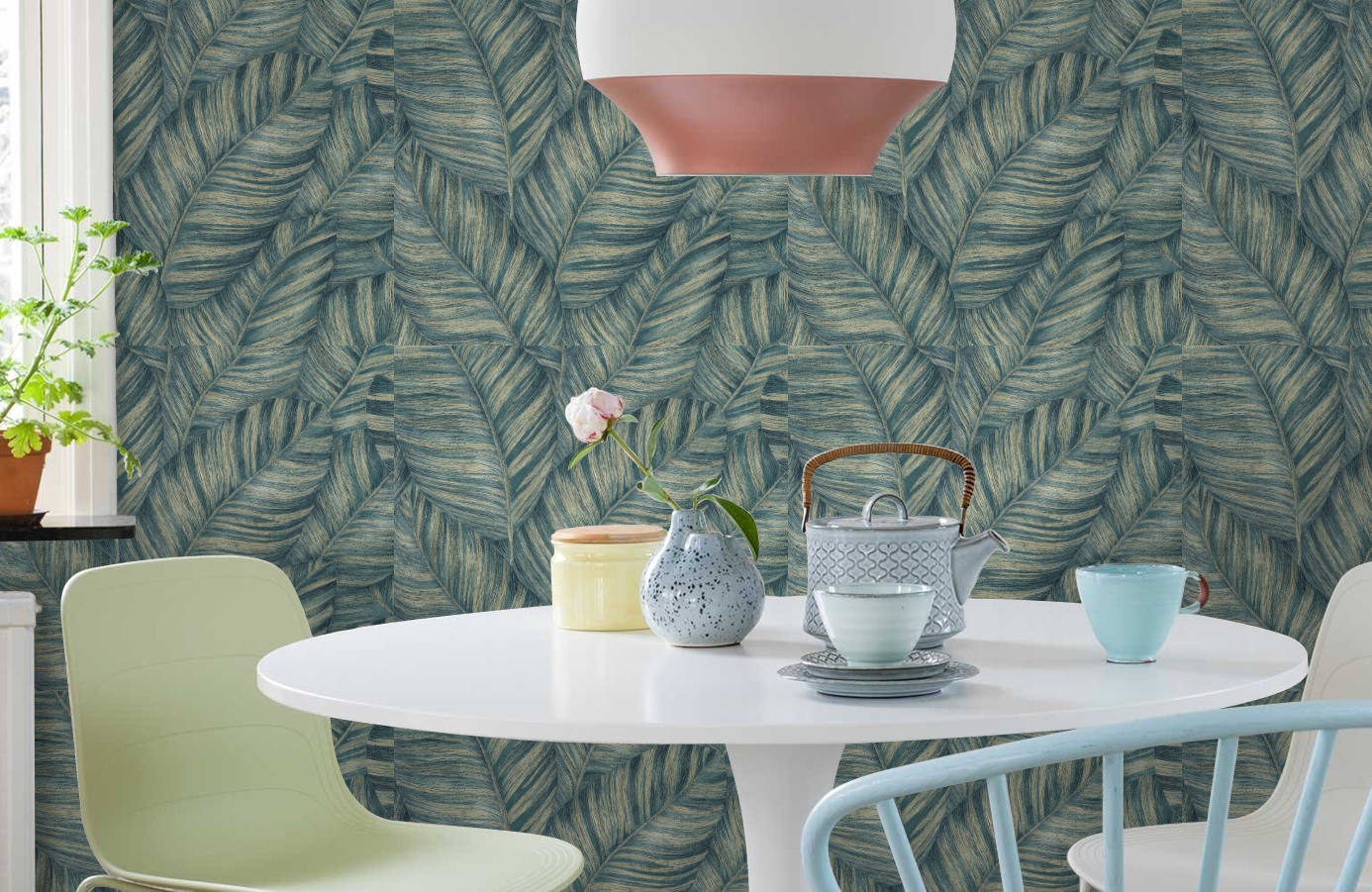 Обои 7051-09 фото в интерьере кухни