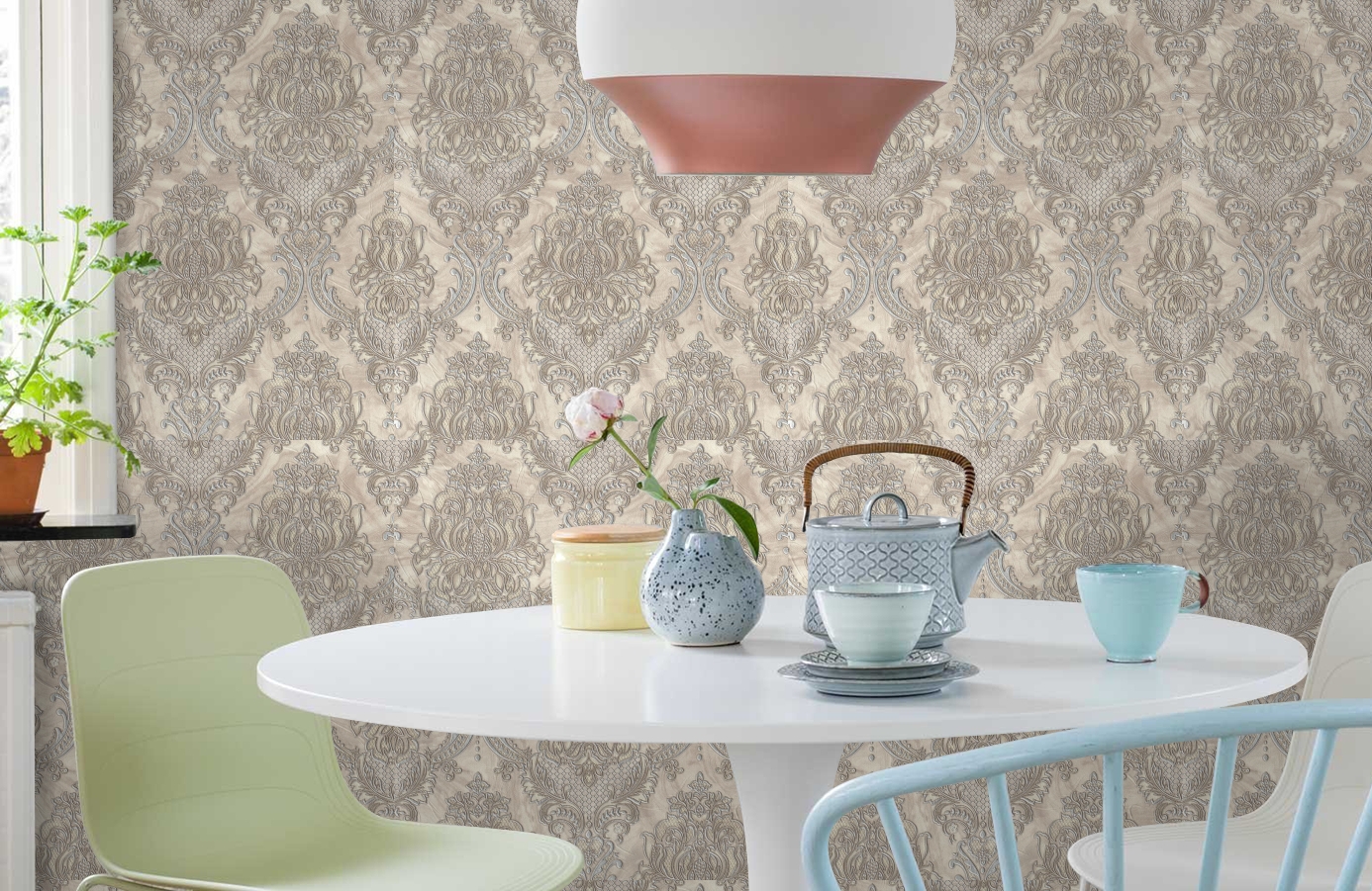 Обои 7056-02 фото в интерьере кухни