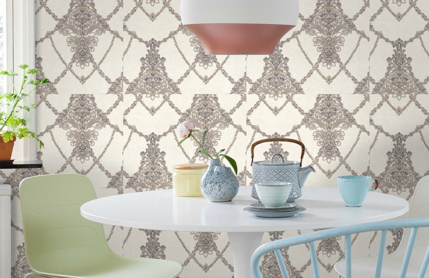 Обои 7064-11 фото в интерьере кухни