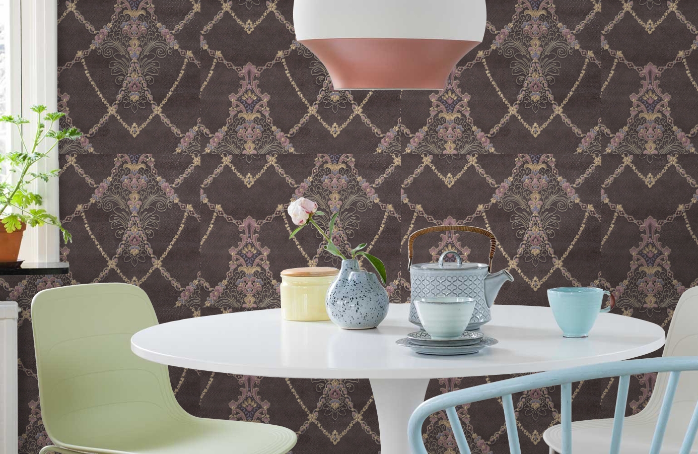 Обои 7064-12 фото в интерьере кухни