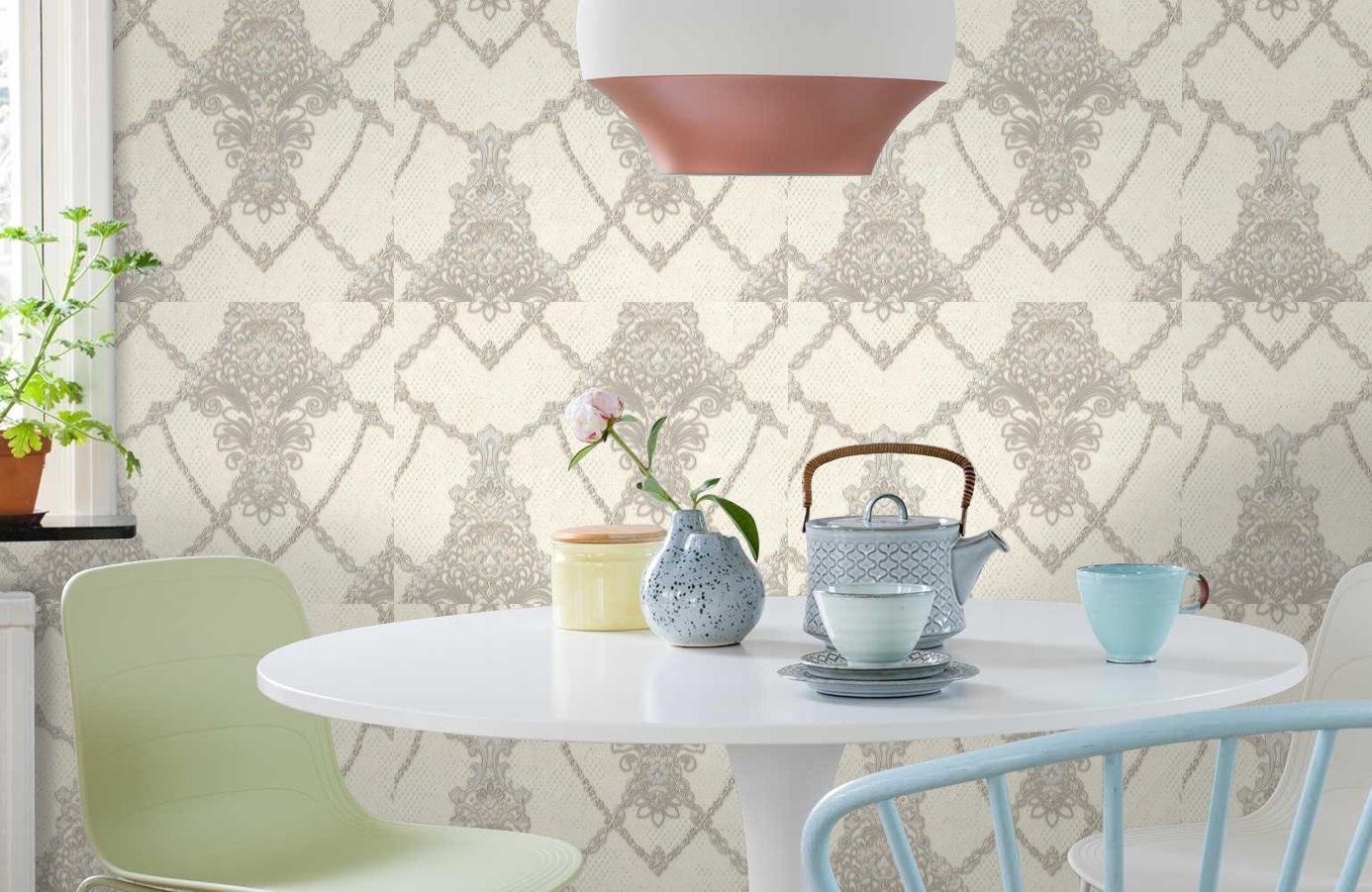 Обои 7064-17 фото в интерьере кухни