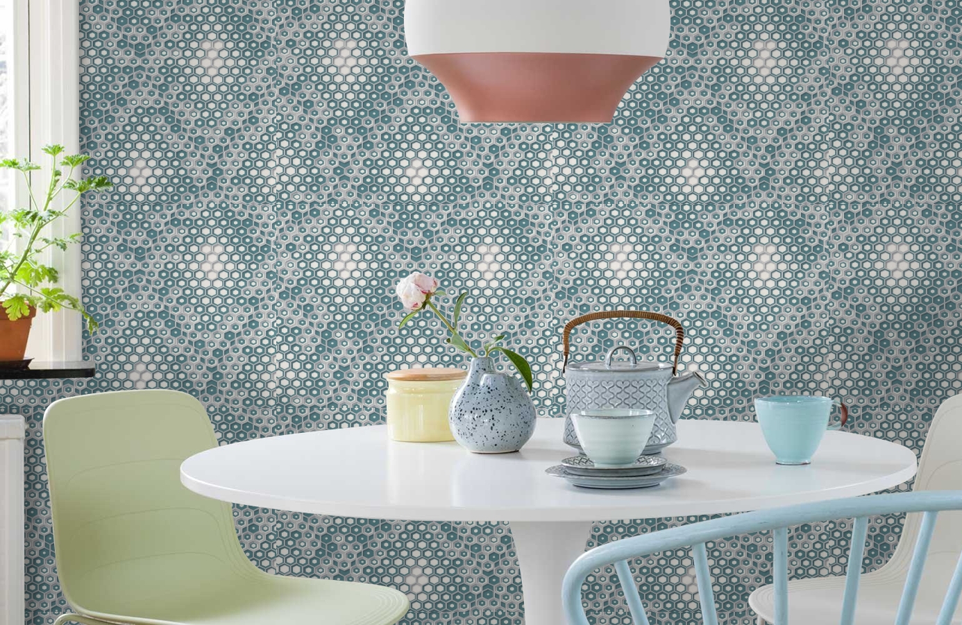 Обои 7076-09 фото в интерьере кухни