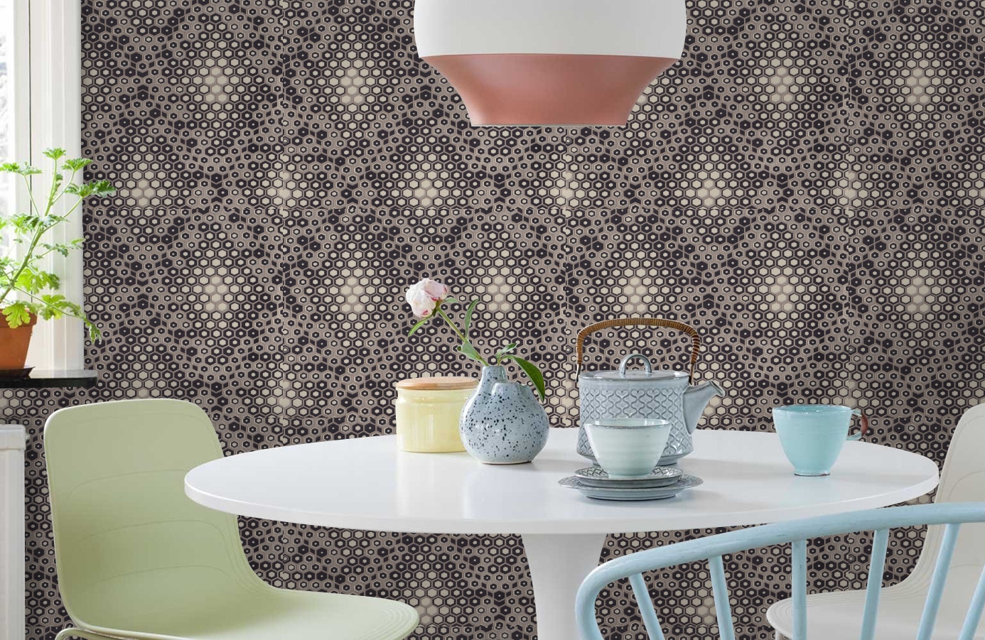 Обои 7076-12 фото в интерьере кухни